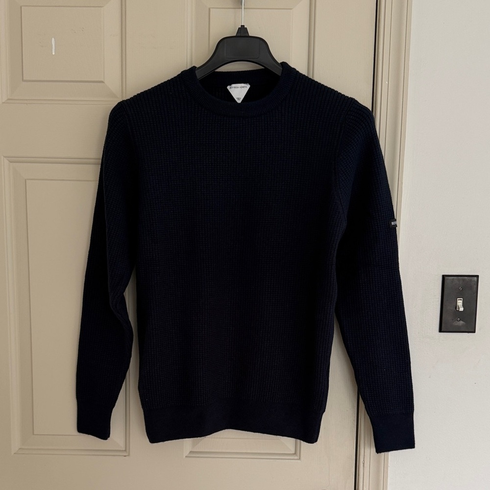 Bottega veneta Men's Navy Crewneck Waffle Knit Sweater